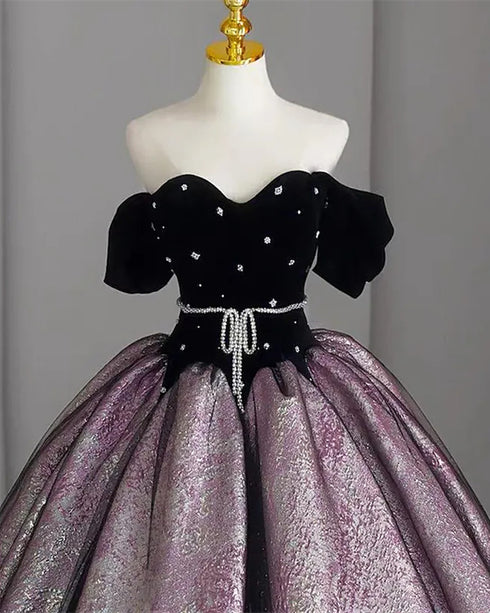 Beautiful Sweetheart Off Shoulder Beaded Long Formal Dress, Long Sweetheart 16 Dresses